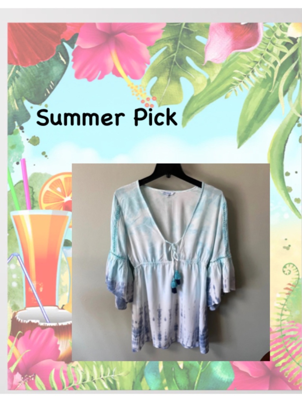 NWOT Blue Island Tie Dye Bohemian Tunic Dress Cover Up/Size Small